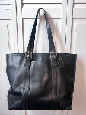 Vintage Coach Black Leather Tote Bag